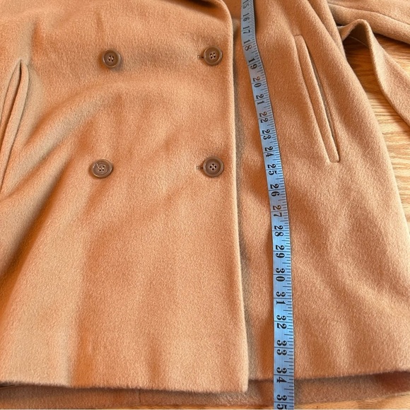 Calvin Klein Vintage 100% Wool Pea Coat Tan Waist Tie Two Button - Picture 14 of 15